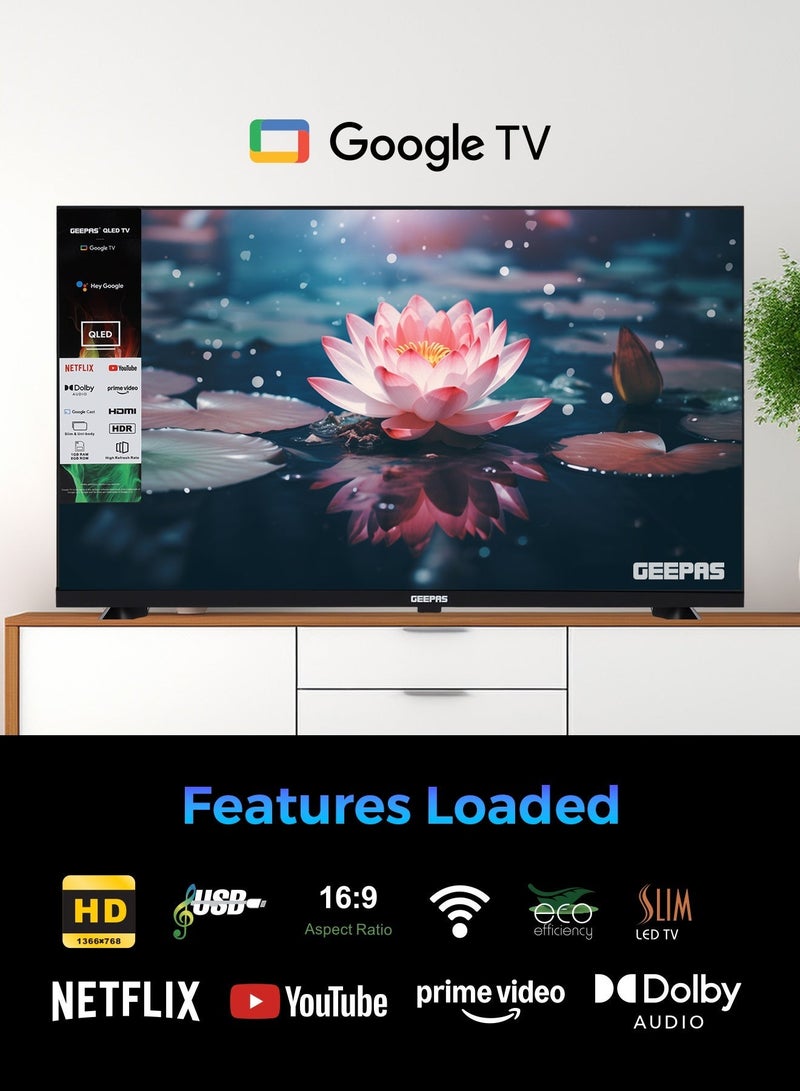 GEEPAS تلفاز جيباس 32 بوصة HD QLED الذكي من جوجل (GLED3215GTQLD)، صوت دولبي، Chromecast مدمج، واي فاي وبلوتوث، HDMI وUSB - Image 2